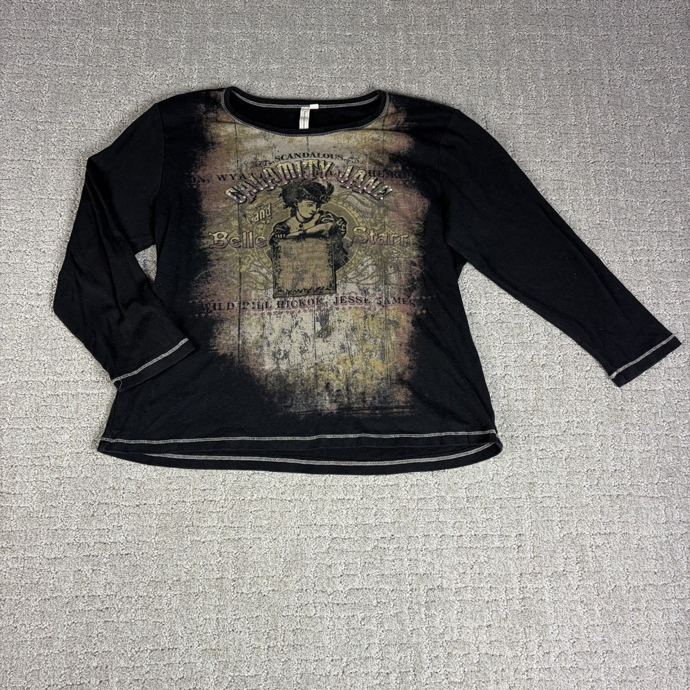 Vintage Susan Lawrence Wild West Graphic Tee Contrast Stitch Y2K Grunge Large